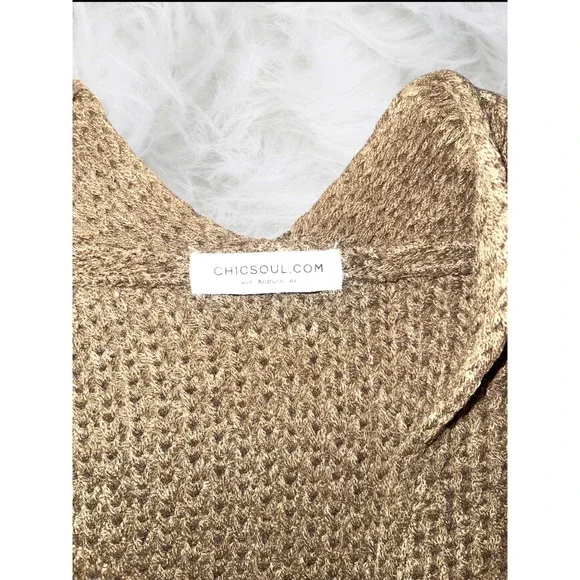 ChicSoul Women's Plus Size Olive Green Open Front Knit Cardigan w Pockets - Picture 5 of 7